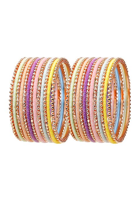 Rose Gold Plated Pastel Multicolor Velvet Bangles