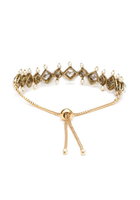 Gold Golden Kite Shaped Kundan With White Pearls Adjustable Bracelet