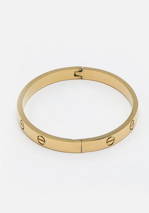 Gold Gold Toned Self Design Kada Bracelet
