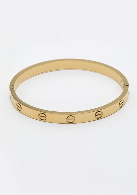 Gold Gold Toned Self Design Kada Bracelet