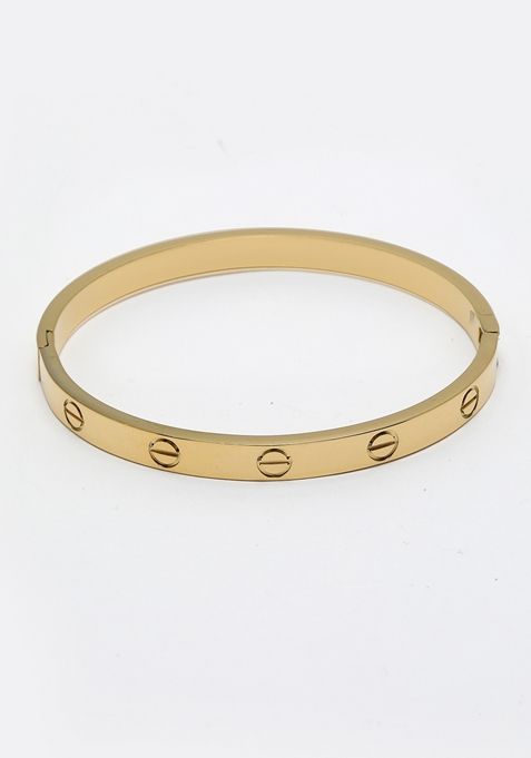 Gold Gold Toned Self Design Kada Bracelet