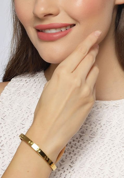 Gold Gold Toned Self Design Kada Bracelet