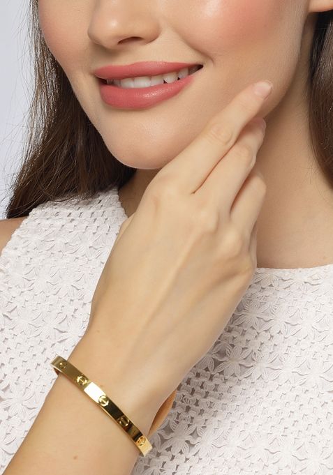 Gold Gold Toned Self Design Kada Bracelet