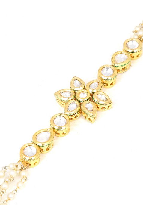 Multicolour Bead Floral Kundan Gold Tone Bracelet