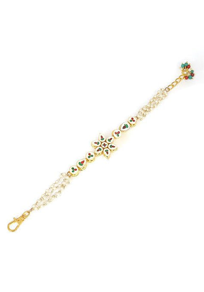 Multicolour Bead Floral Kundan Gold Tone Bracelet