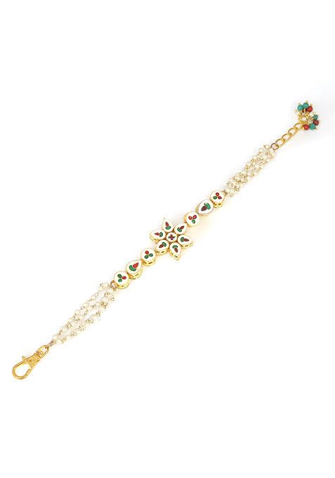 Multicolour Bead Floral Kundan Gold Tone Bracelet