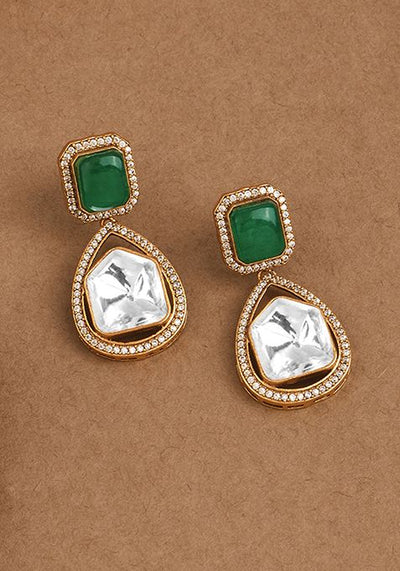 Verdant Green Harmony Polki Drop Earrings