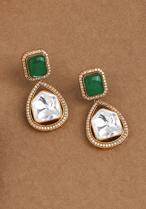Verdant Green Harmony Polki Drop Earrings