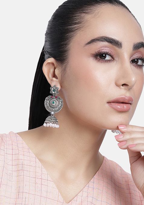 Silver Plated Cubic Zircon American Diamond Earrings