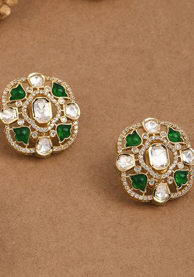 Verdant Green Glow Polki Stud Earrings