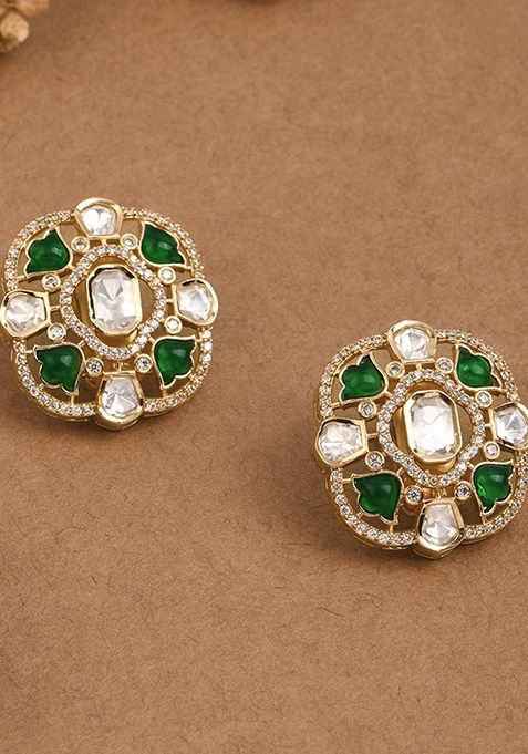 Verdant Green Glow Polki Stud Earrings