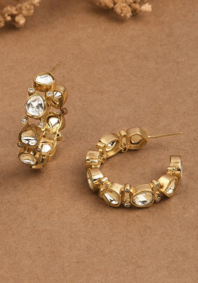 Golden Luminous Half Hoop Polki Earrings