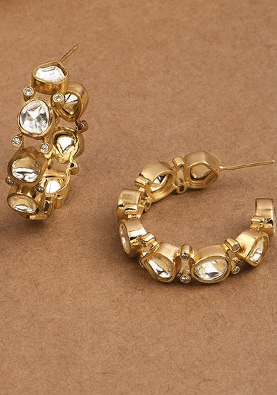 Golden Luminous Half Hoop Polki Earrings