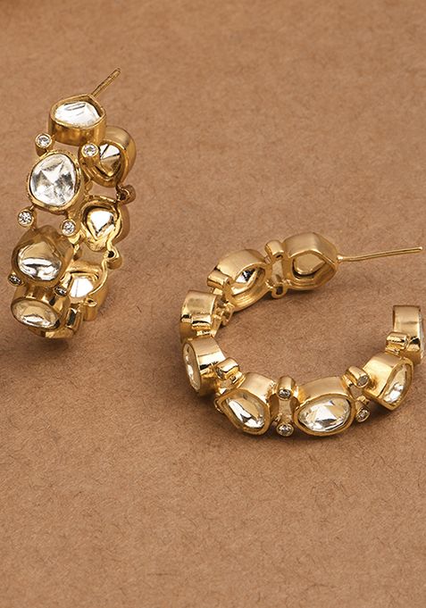 Golden Luminous Half Hoop Polki Earrings