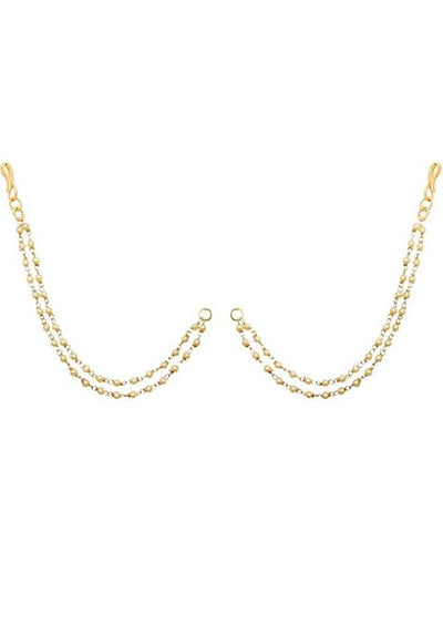 Gold Pearl Studded Classic Gold Plated 2 Line Ear Chain Ear Cuff