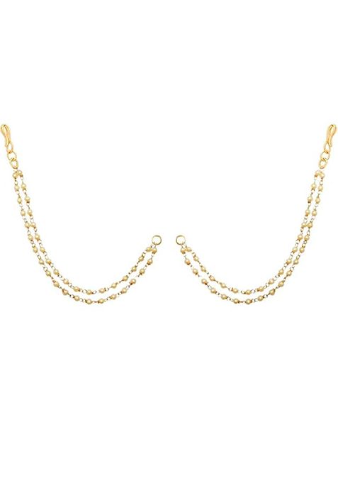 Gold Pearl Studded Classic Gold Plated 2 Line Ear Chain Ear Cuff