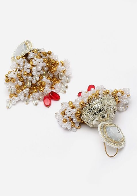 Silver And Red Gold Plated Kundan American Diamond Jhumka Earrings