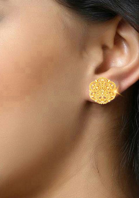 Traditional Gold Plated Floral Stud Earrings