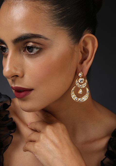 Gold Finish Kundan Chandbali Earrings