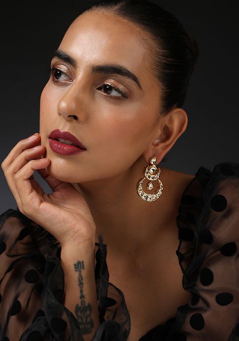 Gold Finish Kundan Chandbali Earrings