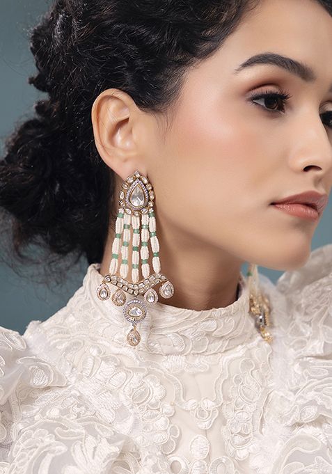 Gold Plated Polki Pearl Chandbali Earrings