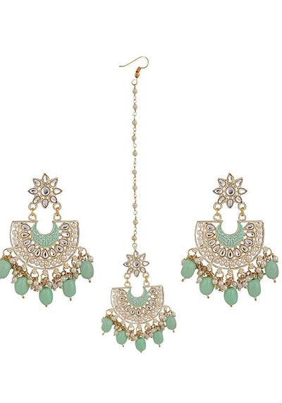 Green Cubic Zirconia Maang Tikka With Earrings
