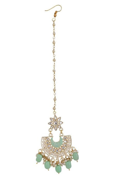Green Cubic Zirconia Maang Tikka With Earrings