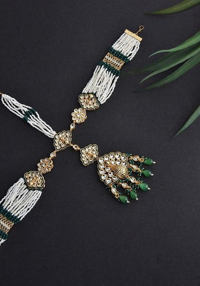 Green Gold Tone Kundan Pearl Mathapatti