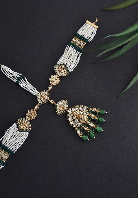 Green Gold Tone Kundan Pearl Mathapatti