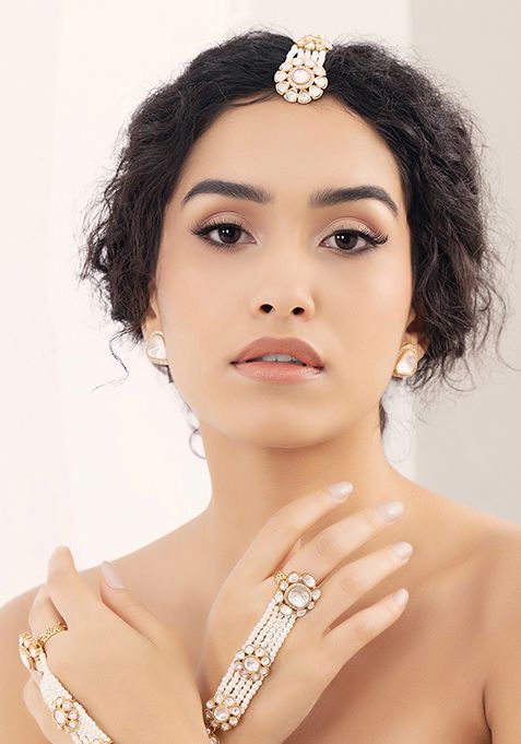 Gold Plated Polki Pearl Maang Tikka