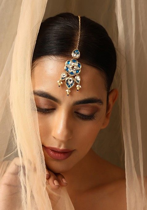 Blue Gold Tone Kundan Maangtika