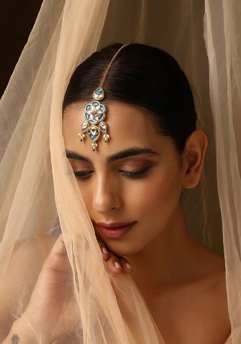 Blue Gold Tone Kundan Maangtika
