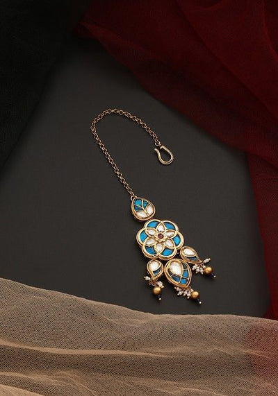 Blue Gold Tone Kundan Maangtika