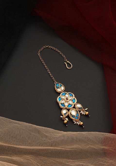 Blue Gold Tone Kundan Maangtika