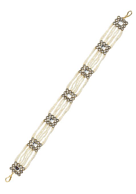 Pearl Multistrand White Kundan Mathapatti