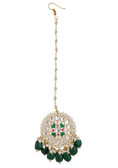 Green Cubic Zirconia Maang Tikka With Earrings