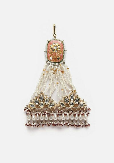 Red And Orange Gold Plated Kundan Pearl Passa