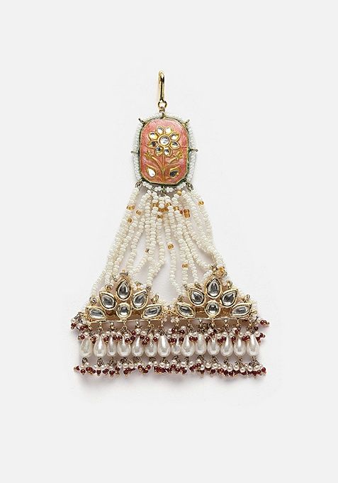 Red And Orange Gold Plated Kundan Pearl Passa