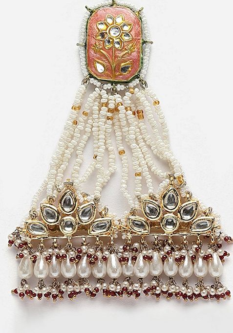 Red And Orange Gold Plated Kundan Pearl Passa