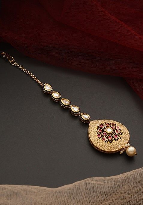 Multicolour Gold Tone Kundan Maangtika