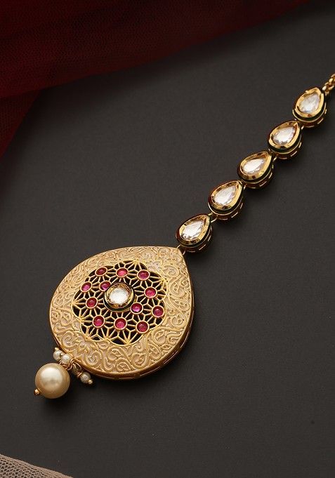 Multicolour Gold Tone Kundan Maangtika