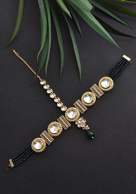 Green Gold Tone Polki Matha Patti