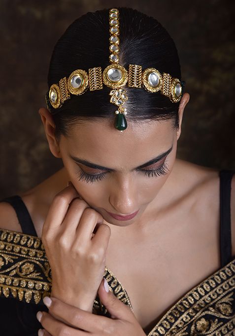 Green Gold Tone Polki Matha Patti