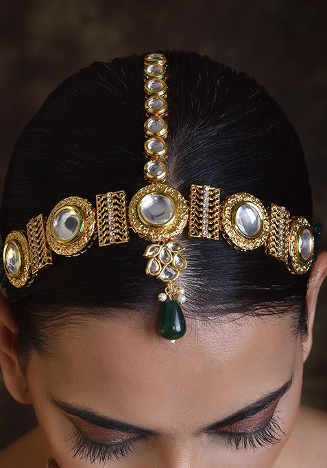 Green Gold Tone Polki Matha Patti
