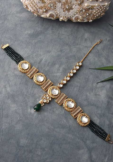 Green Gold Tone Polki Matha Patti
