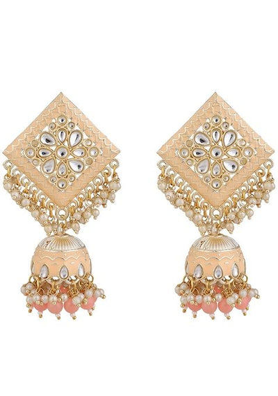 Peach Cubic Zirconia Maang Tikka With Earrings