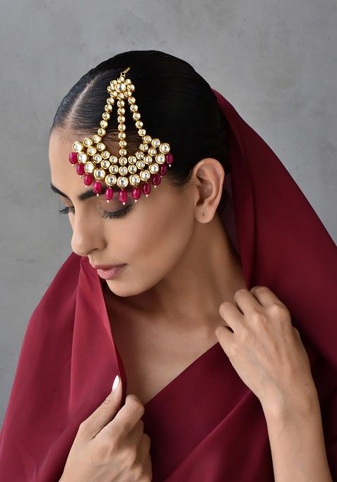 Red Gold Tone Kundan Passa