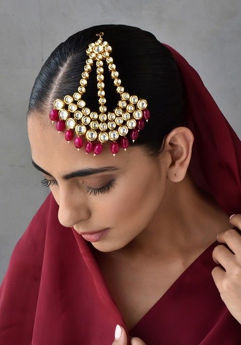 Red Gold Tone Kundan Passa
