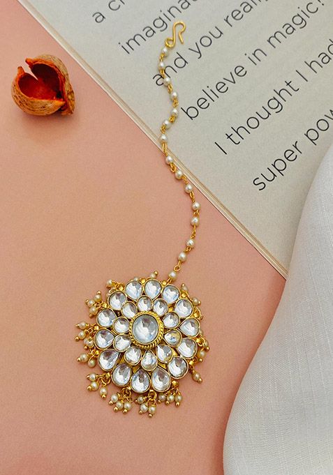 Gold Plated Cubic Zircon American Diamond Maang Tikka