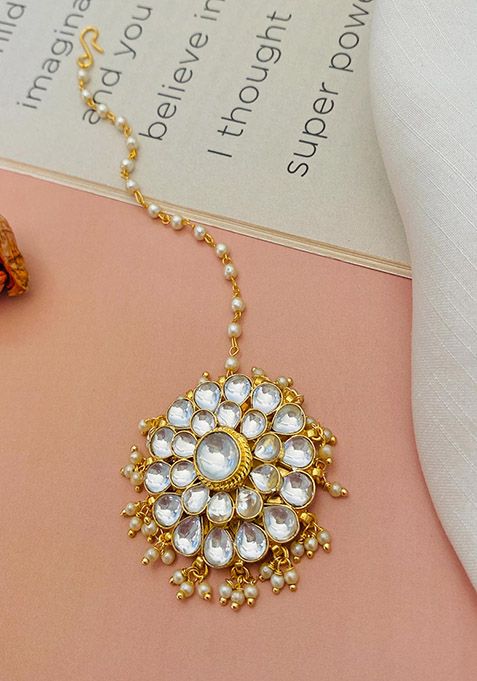 Gold Plated Cubic Zircon American Diamond Maang Tikka